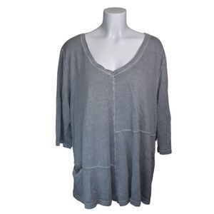 Poetry Wide V Neck Hemp Blend Pocket Tee Shirt Gray Womens 18